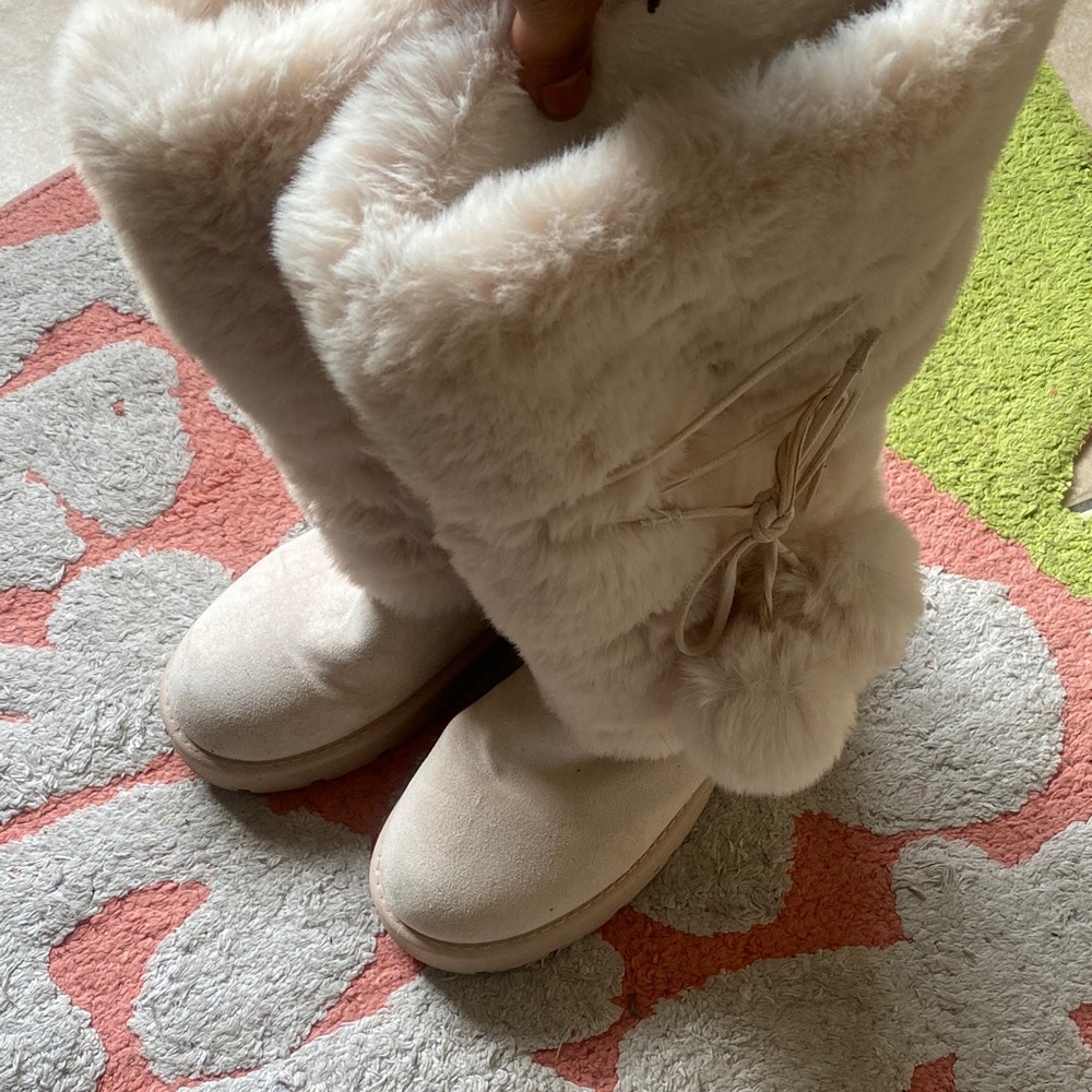 Faux Fur Winter Boots with Pom Poms